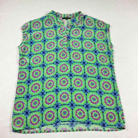 Lauren Gold Silk Sleeveless Blouse Vibrant Geometric Colorful Top V-Neck XS - Picture 1 of 9